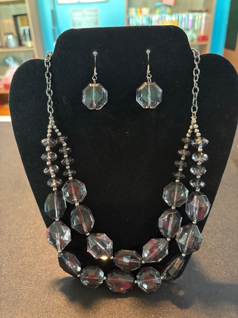 Faceted Smoky Gray Beaded Necklace & Earrings Set - Women's Jewelry